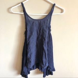 Free People Navy Boho Embroider Top